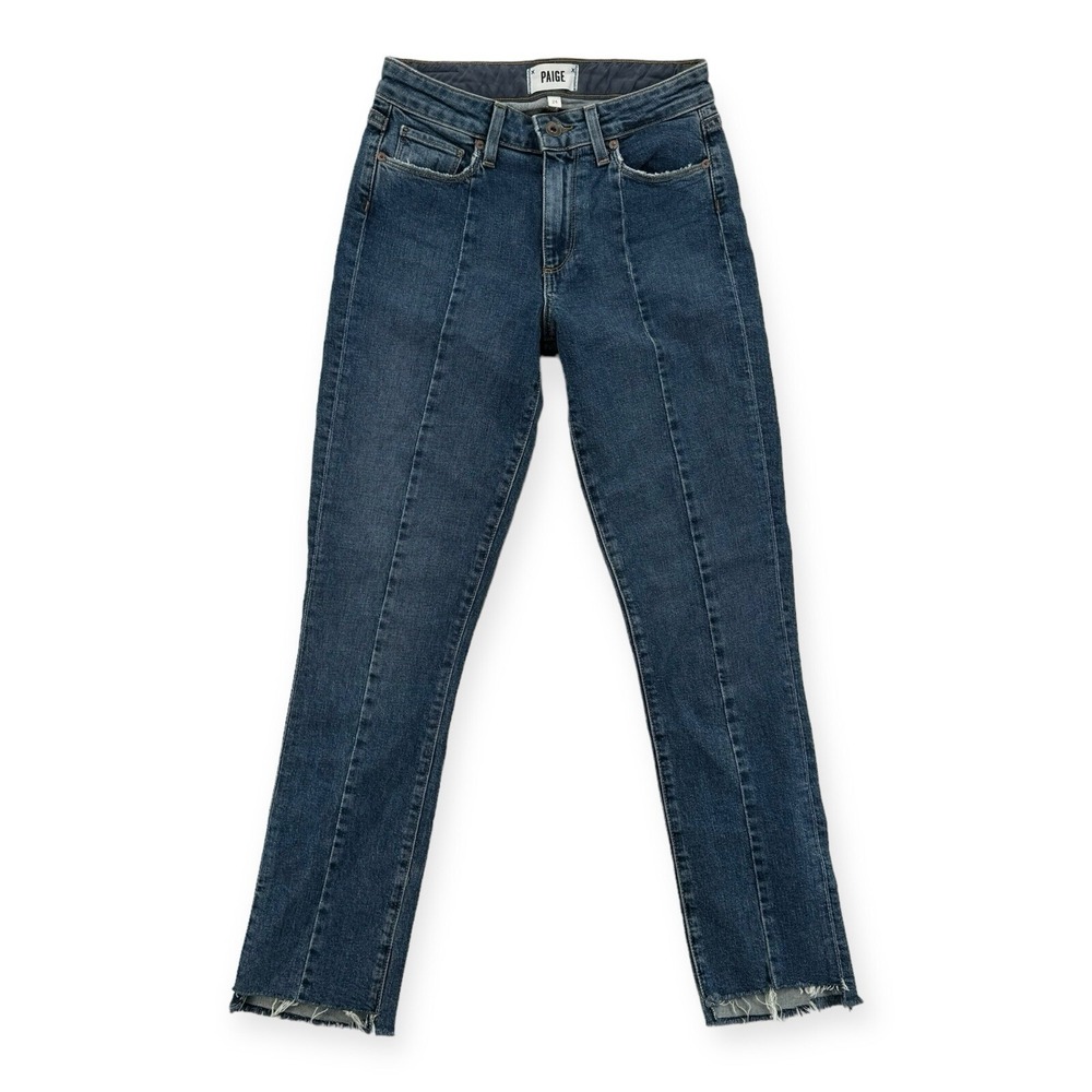 Paige Jacqueline Straight Jeans Womens 24 Blue Mid Rise Raw Hem Front Seam 9244